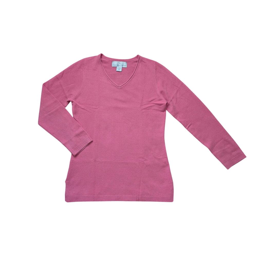 Precious Fibers V-Neck Cashmere Sweater Womens XS Pink Minimalist Mature Barbie